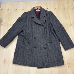Vintage‎ J.G. Hook Coat Womens Large Gray Wool Herringbone Tweed Overcoat USA